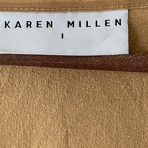 Karen Millen metallic gold silk tie front ruffle double layer cardigan size 1 XS - Picture 6 of 9